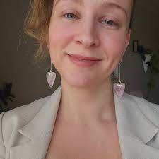 Beautiful Long big Rose Quartz earring Heart in solid 925 sterling silver.  *Love *Dangles *With activated healing.