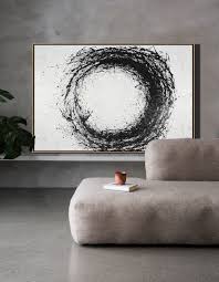 Black And White Paint Drip Art Horizontal Minimalist Drip Painting Mn21c White Canvas Art Minimalist Art Large Art Diy