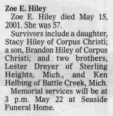 Obituary for Zoe E Hiley