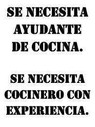 1 año para laborar por metro. Se Necesita Ayudante De Cocina Docx