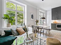 Open plan living rooms are space saving ideas great for contemporary interior decorating of small apartments and homes. Open Plan Bedroom Behind Curtain And Cozy Green Balcony Lovely Small Apartment In Sweden 37 Sqm Photos Ideas Design