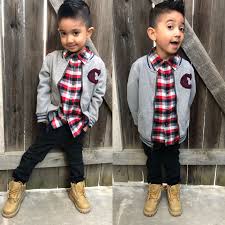 Different types of winter wear designs for boys are available, but sweaters are the most common and old. Little Boys Winter Outfit Boots Plaidshirt Plaids Timberlands Toddlerboysfashion Kidswinteroutfit Boys Winter Clothes Boy Outfits Kids Outfits
