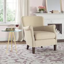 Cushioned Beige Armchair Linen Seat Foam Seat Wooden Frame Living Room Furniture Arm Chairs Living Room Beige Armchair Linen Armchair