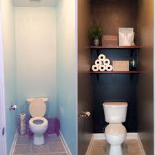 Bathroom Makeover Toilet Room Dark Colors Floating Shelves Baskets Clutter Free Black Wall Small Toilet Room Toilet Room Decor Toilet Room