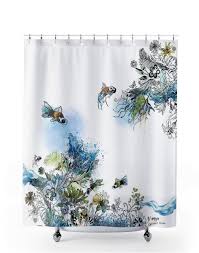 Fish Shower Curtain Bathroom Decor Art Shower Curtain Blue Etsy Trendy Shower Curtain Ocean Bathroom Decor Blue Shower Curtains