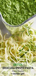 Raw Broccoli Pesto With Zucchini Noodles Vegan Gf The Blender Girl In 2020 Broccoli Pesto Raw Broccoli Zucchini Noodle Recipes Vegan
