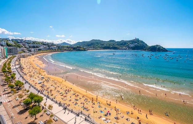 Aerial view of the beautiful la concha beach in the city of san ...