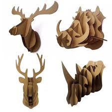 Decorative 3d Puzzle Cardboard Animal Head Wall Decoration Deer Wild Hogs Rhinoceros Head Wa Animal Head Wall Mount Animal Head Decor Cardboard Animal Head