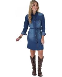 Wrangler Women S Long Sleeve Denim Dress In 2020 Western Denim Shirt Dress Denim Shirt Dress Long Sleeve Denim Dress