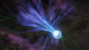 Artist concept of neutron star with glowing surface and magnetic field lines
