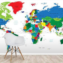 Bright World Map Wallpaper Wallsauce Us World Map Wallpaper Map Wallpaper World Map Mural
