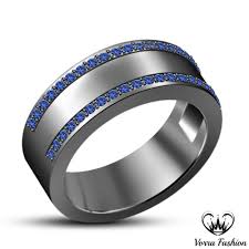 Black And Silver Mens Wedding Band 14k Black Gold Plated Pure 925 Silver Blue Sapphire Men S Engagement Band Ring With Images Mens Silver Wedding Bands Rings Mens Wedding Bands Black Ceramic Ring