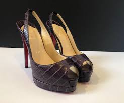 Christian Louboutin Crocodile Purple Platform Toe Slingback High Heels Red Sole Sandals Chelsea Vintage Couture