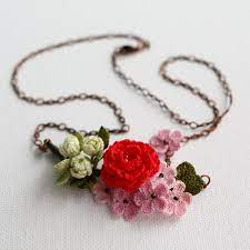 Crochet African Violet Necklace Botanical Necklace Micro Etsy Crochet Jewelry Violet Necklace Dyed Flowers