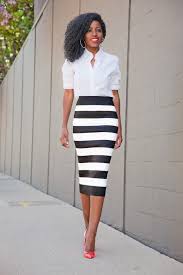 Black And White Striped Pencil Skirt Outfit The Non Basic Pencil Skirt Ideas For Confidence At Work Striped Pencil Skirt Outfit Pencil Skirt Outfits Striped Skirt Pencil