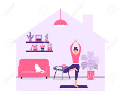 Through yoga they contact their higher consciousness and the lord of their hearts. A Woman Practices Yoga At Home A Girl Is Standing In A Yoga Royalty Free Cliparts Vectors And Stock Illustration Image 145341100