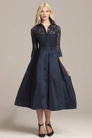 Navy Lace And Taffeta Shirtdress With Jeweled Belt Mother Of Groom Dresses Lace Evening Dresses Mother Of The Bride Dresses