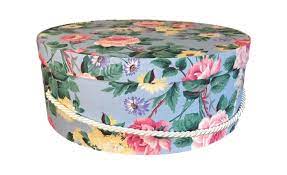 Hat Box In Blue With Pink Roses Large Decorative Fabric Covered Hat Boxes Round Storage Box Keepsake Boxes With Lid Nesti Fabric Decor Hat Box Luxury Hats