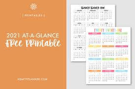 I just love the pretty and simplistic type of this calendar. 2021 Year At A Glance Free Printable Krafty Planner