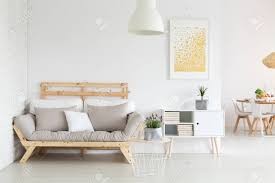 This lounge sofa can be used as an office, playroom or even as a guest bed. Contemporary Stylish White Room With Simple Diy Sofa Stock Photo Picture And Royalty Free Image Image 84012115