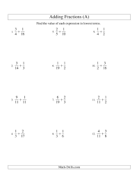 The Adding Fractions With Unlike Denominators A Math Worksheet From The Fractions Worksheets Page Adding Fractions Fractions Worksheets Subtracting Fractions