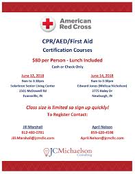 You can obtain your cpr complete cpr instructor training: Jc Michaelson Offers American Red Cross Cpr Aed First Aid Certification Classes Southwest Indiana Chamber