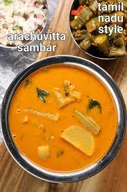 arachuvitta sambar recipe | araithu vitta sambar | freshly grounded sambar