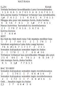 Not angka lagu rasa sayange dan not balok lagu rasa sayange disertai chords dan audio untuk mendengar melodi lagunya. Mati Rasa Kotak Not Angka Lagu