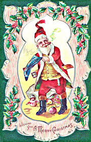 Vintage Christmas Santa With Blue Stocking Victorian Christmas Cards Christmas Postcard Vintage Christmas Cards