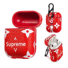 Supreme Airpods Case Cover Red Airpod Case Leather Case Earphone Case