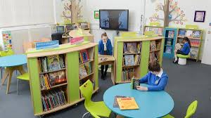 School Children Enjoying Time In Themed Library Interior Design School School Library Design Library Design
