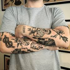 American Traditional Tattoo Sleeve Black And Grey Traditional Tattoo On Instagram Tattoo By Grumpytattoo Tradition In 2020 Old School Tattoo Sleeve Traditional Tattoo Man Traditional Tattoo Sleeve