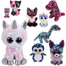 Ty Beanie Boos 6 15cm Sparkle Sequin Unicorn Fox Owl Dinosaur Plush Regular Soft Big Eyed Stuffed Animal Dinosaur Plush Beanie Boos Big Eyed Stuffed Animals