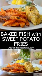 This Healthy Fish And Chip Recipe Is Gluten Free And Packed With Flavour The Fish And Sweet Potato Fries Are Baked Seafood Recipes Healthy Fish Fish And Chips
