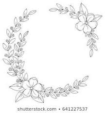 Black And White Wreath Images Black Contour Decorative Flowers Leaves Simple Sketch Floral Wreath Drawing Embroidery Flowers Pattern Wreath Drawing