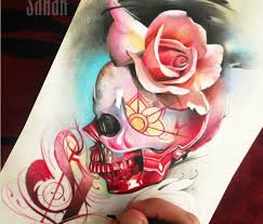 The skull is the basic division of the human body which is eight heads high. Muerte Skull And Rose Color Drawing By Sergey Shanko No 1893