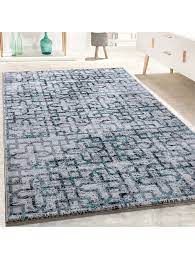 Wasser abweisend und pflegeleicht, daher auch für draußen geeignet. Paco Home Designer Teppich Wohnzimmer Modern Kreuz Muster In Grau Schwarz Turkis Klingel