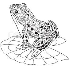 Buy Vector Zentangle Stylized Cartoon Frog Sitting Among Lotus Frog Coloring Pages Frog Drawing Animal Coloring Books