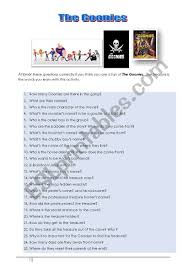In the first part of the quiz, you will only find the questions. The Goonies Questionnaire Esl Worksheet By Ruberpe