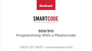 Press the program button twice, enter the same or a new code and then press the lock button once. Kwikset Smartcode 909 910 Programming With A Mastercode Youtube