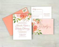 Coral Wedding Invitations Boho Floral Wedding Invitation Set Watercolor Floral Invitation Suite Coral Pink Printed Wedding Invitations Imprimir Convite De Casamento Convite Floral Convite De Casamento