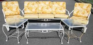 Mid Century Modern 6 Pc Wrought Iron Patio Set Chair Table Yellow Vtg Woodard Vintage Patio Wrought Iron Patio Set Iron Patio Furniture