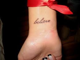 Examples include the famed crucifix, the greek fish symbol, the dove, praying hands and of course the cross. Believe Believe Tattoos Believe Wrist Tattoo Wrist Tattoos Words