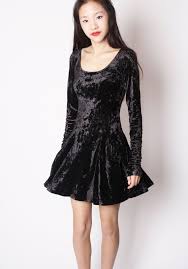 Designer Vintage 90s Black Crushed Velvet Betsey Johnson Skater Dress Short Black Dress 90s Soft Grunge Skater Betsey Johnson 2100 Grunge Fashion
