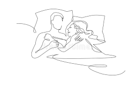 One to two people outlined is what is included on this portrait. Continuous Line Drawing Beautiful Couple In Sleeping Pose On Pillows Vector Illustration Stock Vector Illustration Of Graphic Line 151937118