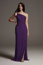 Shine Bodice One Shoulder Crepe Bridesmaid Dress David S Bridal In 2020 Bridesmaid Dress Styles Dark Purple Bridesmaid Dresses Davids Bridal Bridesmaid Dresses
