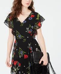 Guess Vera Floral Print Belt Detail Dress Black S Dresses With Leggings Floral Dress Black Everyday Dresses