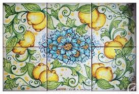 Kitchen backsplash tile mural idea: Italian Ceramics Backsplash Tile Panel Lemons 2 Messina Italian Pottery By Ghenos Backsplash Tile Panel Lemons 2 Finely Handcrafted Genuinely Italian