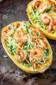 Parmesan Pesto Spaghetti Squash With Shrimp Recipe Pesto Spaghetti Squash Spaghetti Squash Shrimp Spaghetti Squash
