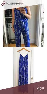 Aqua Blue Print Jumpsuit Aqua Jumpsuit Blue Print Polyester Spaghetti Strap Elastic Waist Partially Lined Aqua Pant In 2020 Printed Jumpsuit Blue Print Aqua Blue